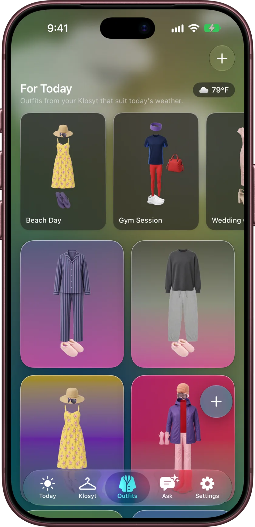تبويب الإطلالات على iPhone: صف "لليوم" يضم إطلالات مقترحة فوق الإطلالات المحفوظة